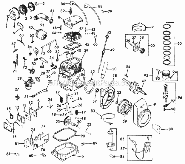 Engine-K181 Series-8 Hp Diagram and Parts List for 70  Cub Cadet Lawn Tractor